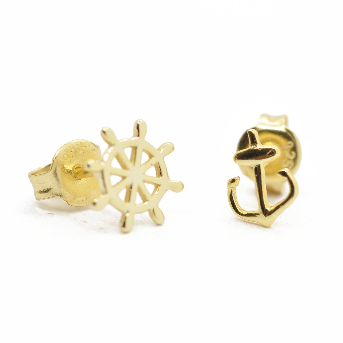 Ear studs maritime / anchor & steering wheel / 925 silver