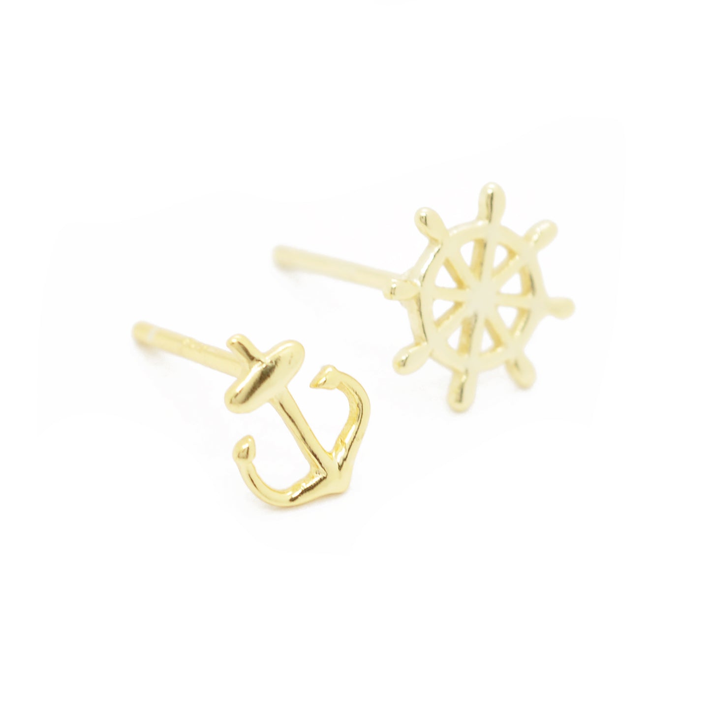 Ear studs maritime / anchor & steering wheel / 925 silver