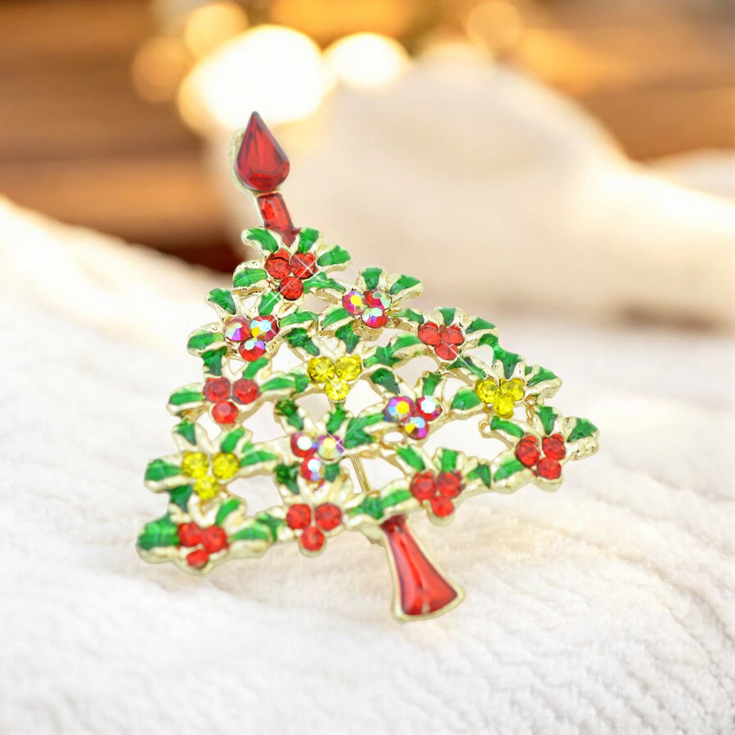 Christmas brooch fir tree / gold colored / 45x30mm
