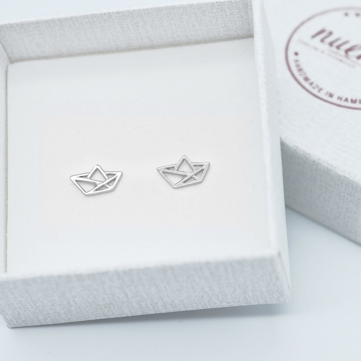 Origami paper boat / paper ship stud earrings / 925 sterling silver