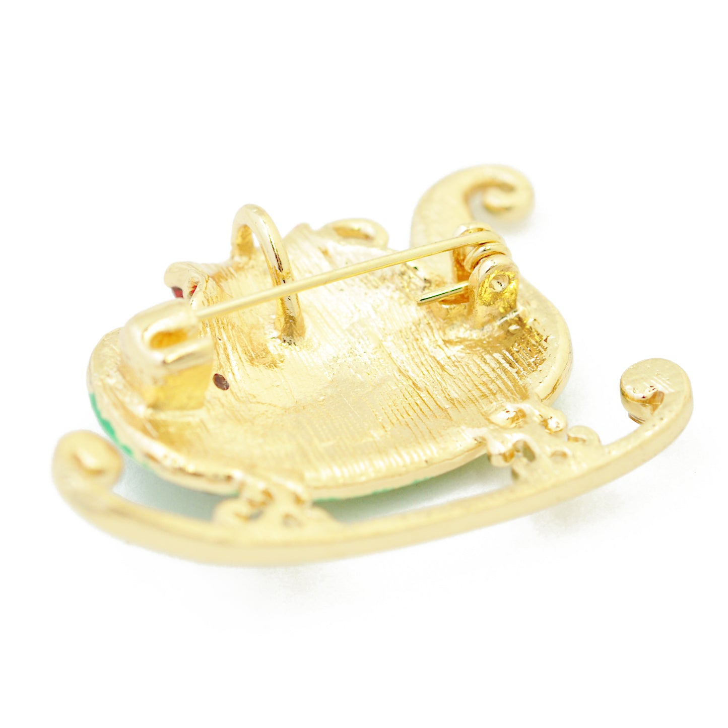 Christmas brooch sleigh rhinestones / gold colored / 30x45mm