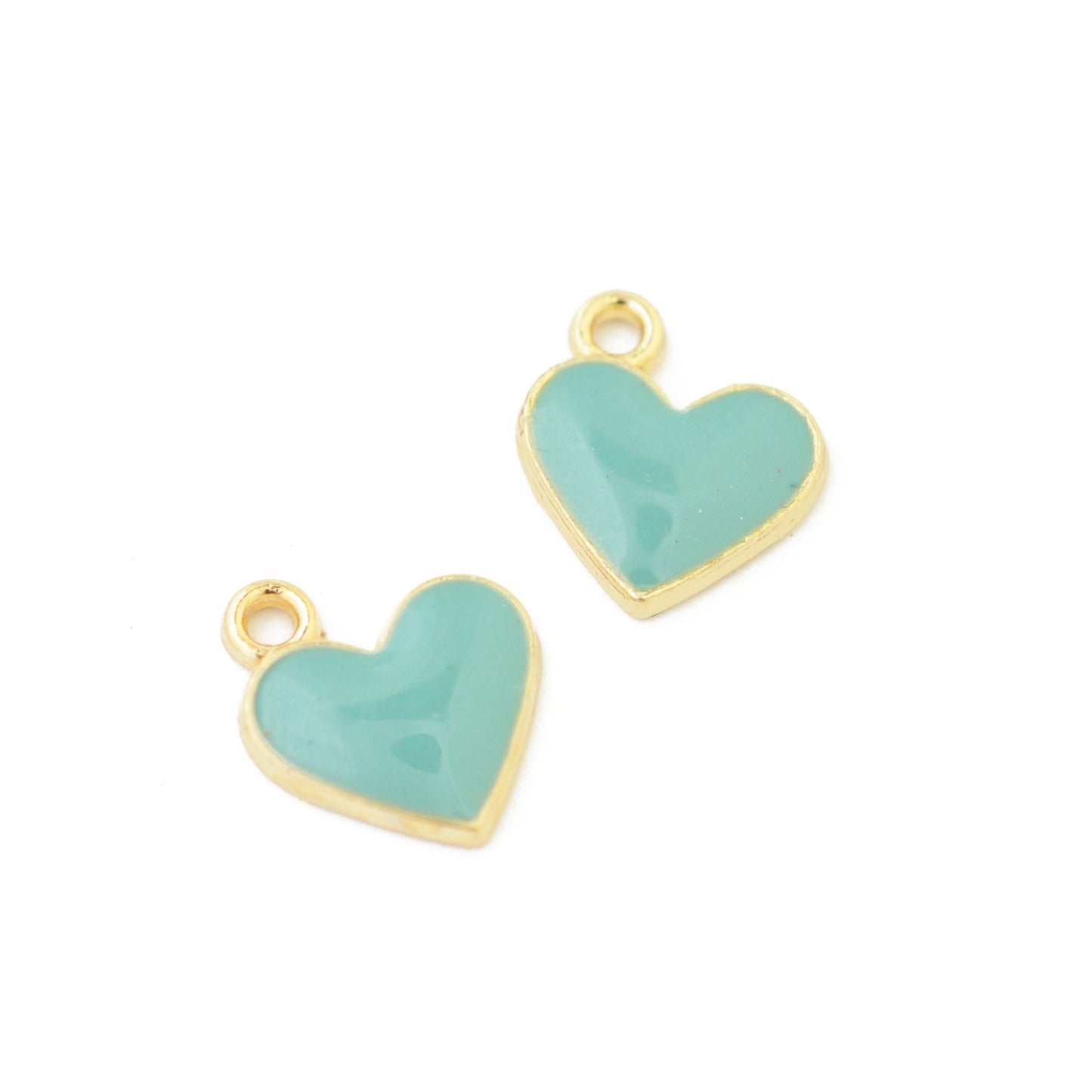 Herz Anhänger emailliert mint / goldfarben / 11 mm