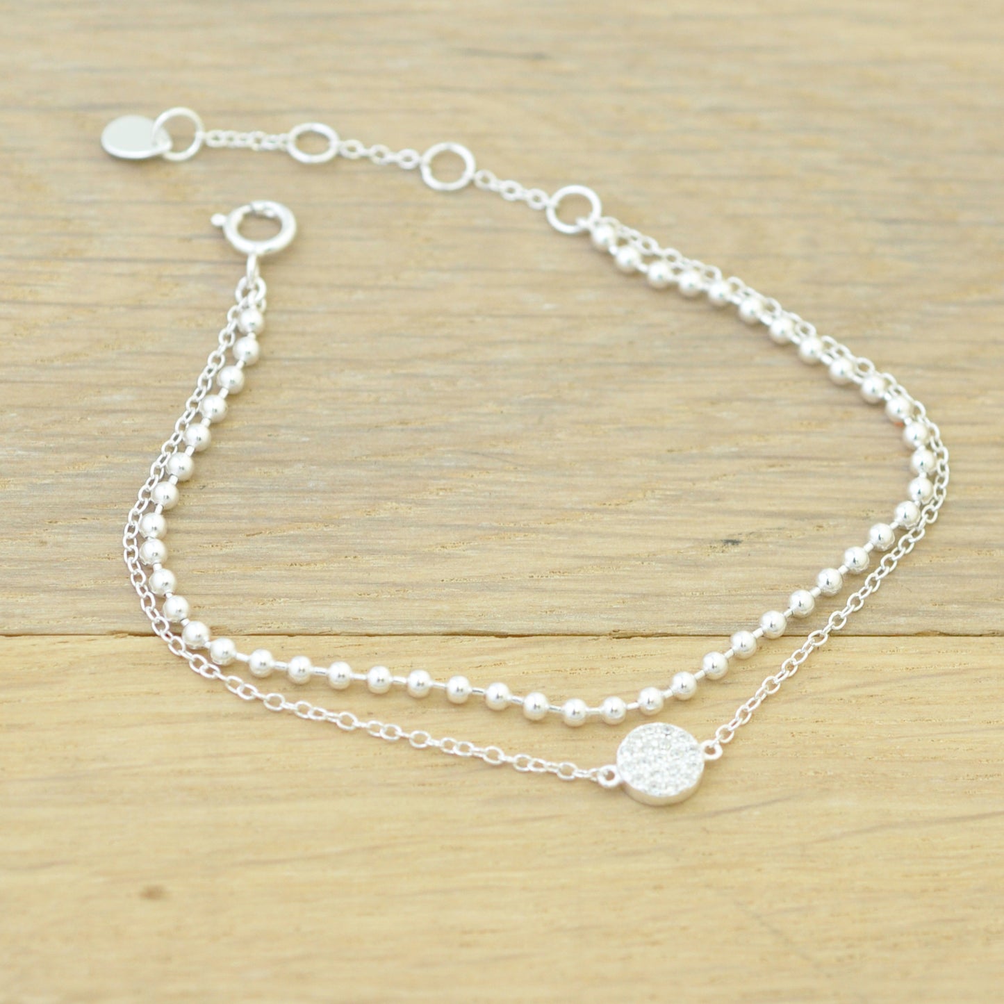Armband mit Pavée / 925er Sterling Silber / 15 + 3 cm