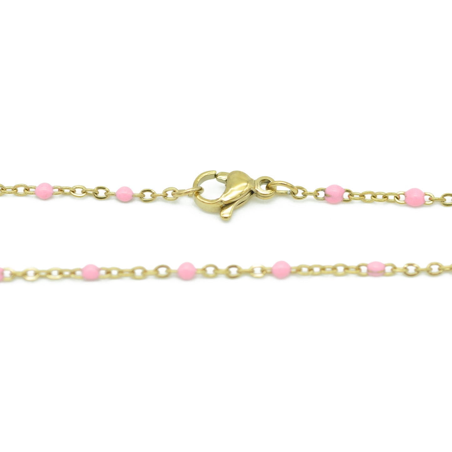 Edelstahl Kette mit Kügelchen / rosa emailliert / vergoldet / 45 cm