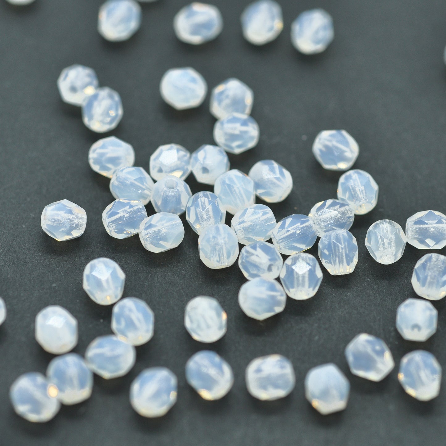 Preciosa faceted glass beads / white opal / 100 pcs. / 4mm