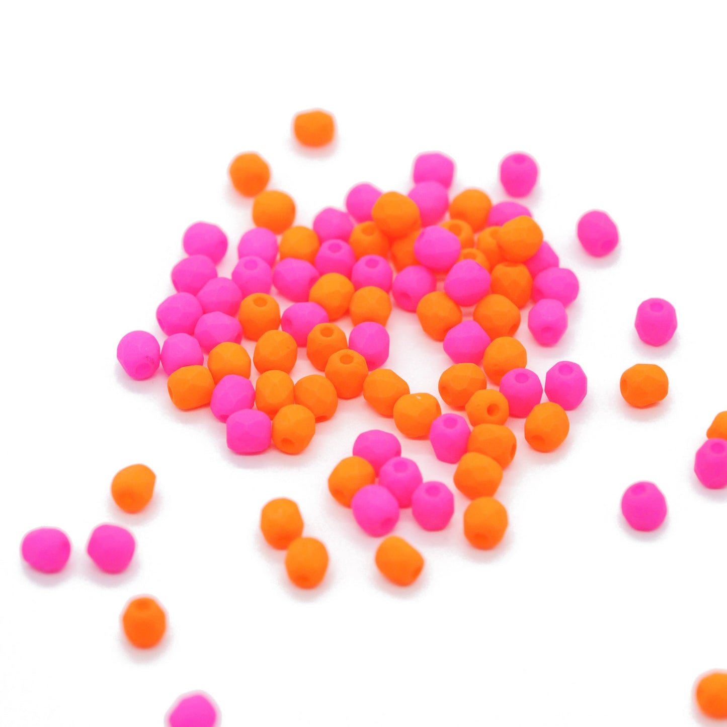 Preciosa ground glass beads / neon pink orange mix / 100 pcs. / 3mm