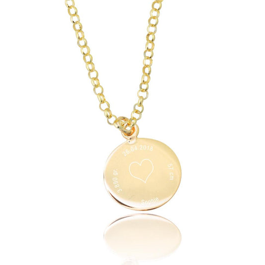 Personalized birth necklace with engraving / 925 silver 18k gold plated / bean necklace