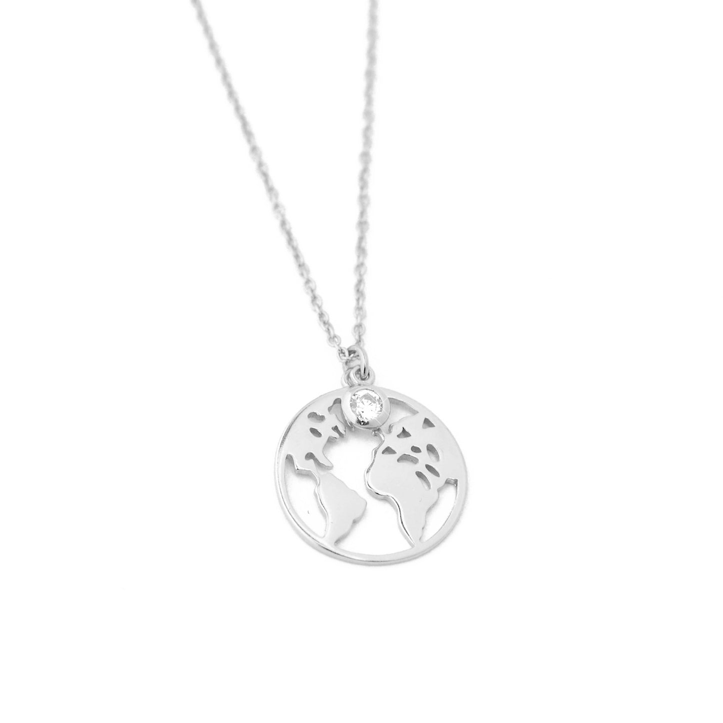 World necklace with zircon - 925 silver - 42cm