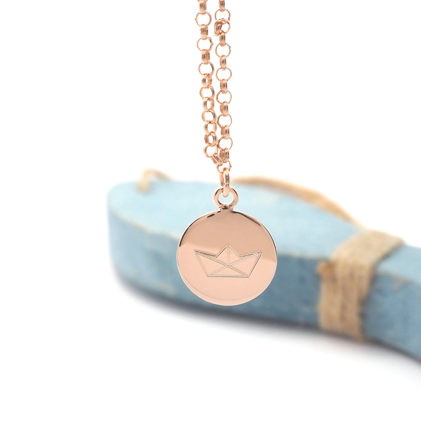 Origami paper boat chain / 925 sterling silver 18k rose gold plated / pea chain