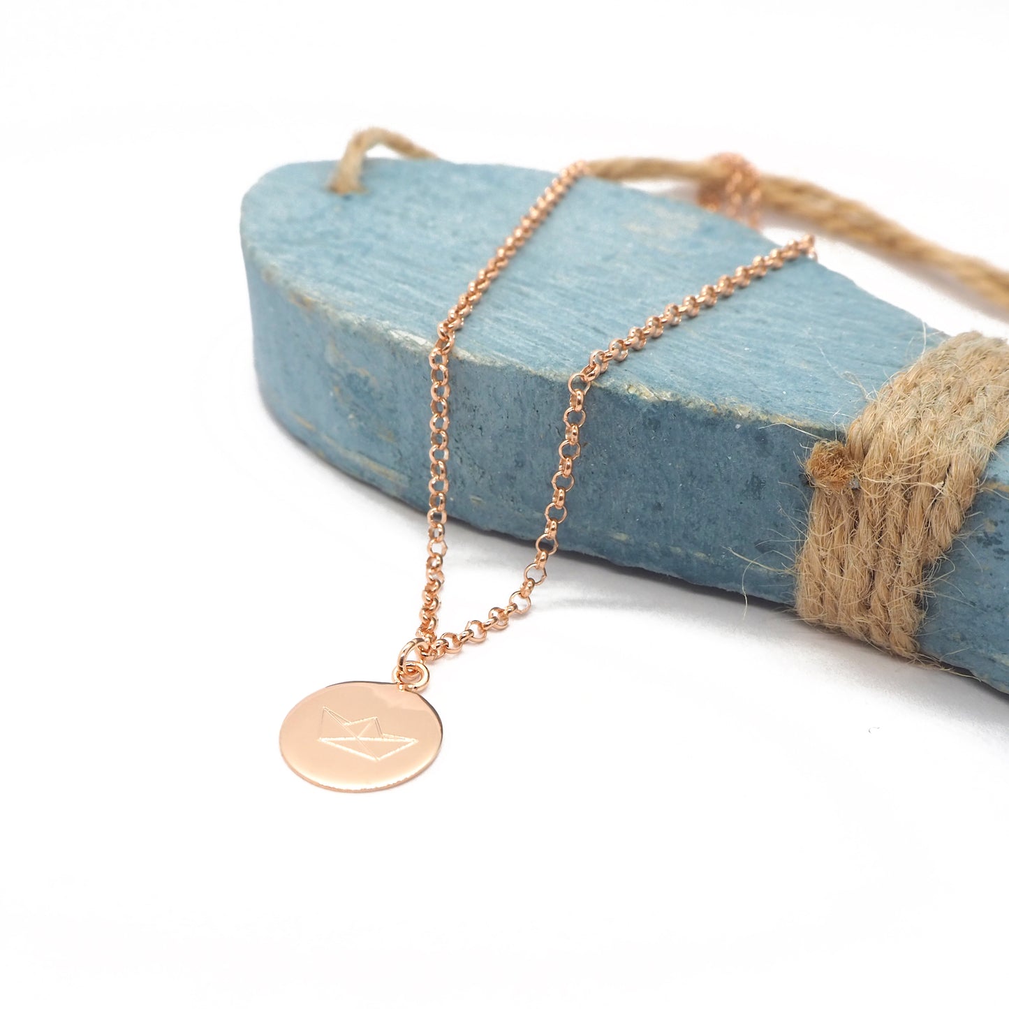 Origami paper boat chain / 925 sterling silver 18k rose gold plated / pea chain