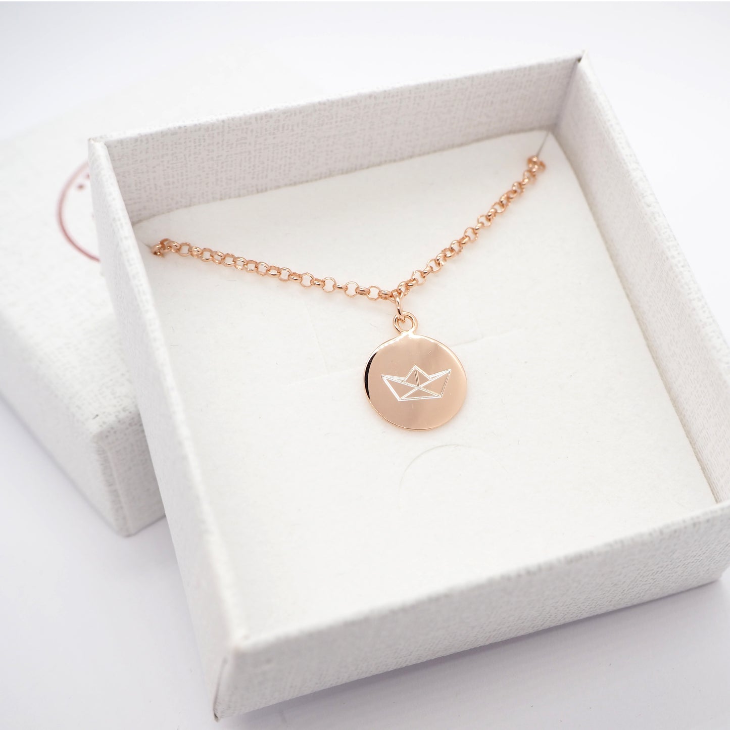 Origami paper boat chain / 925 sterling silver 18k rose gold plated / pea chain