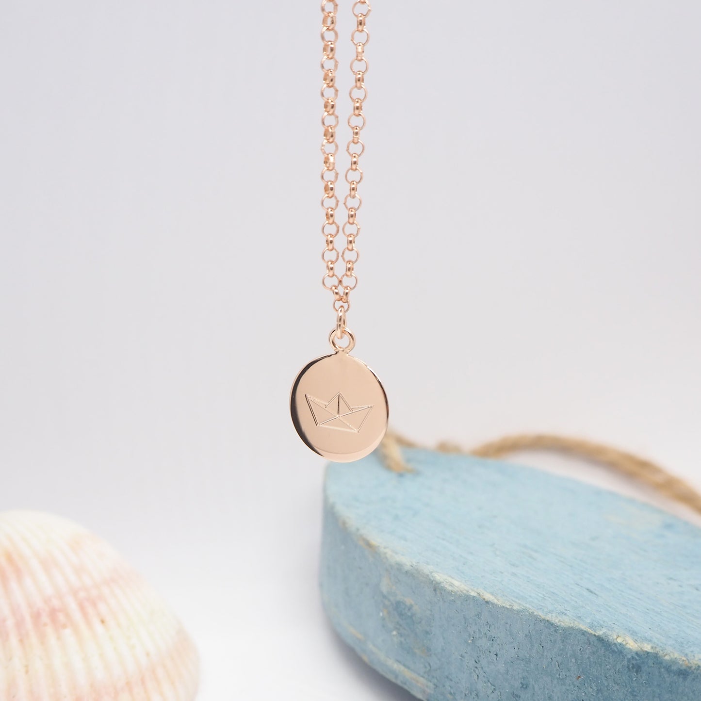 Origami paper boat chain / 925 sterling silver 18k rose gold plated / pea chain