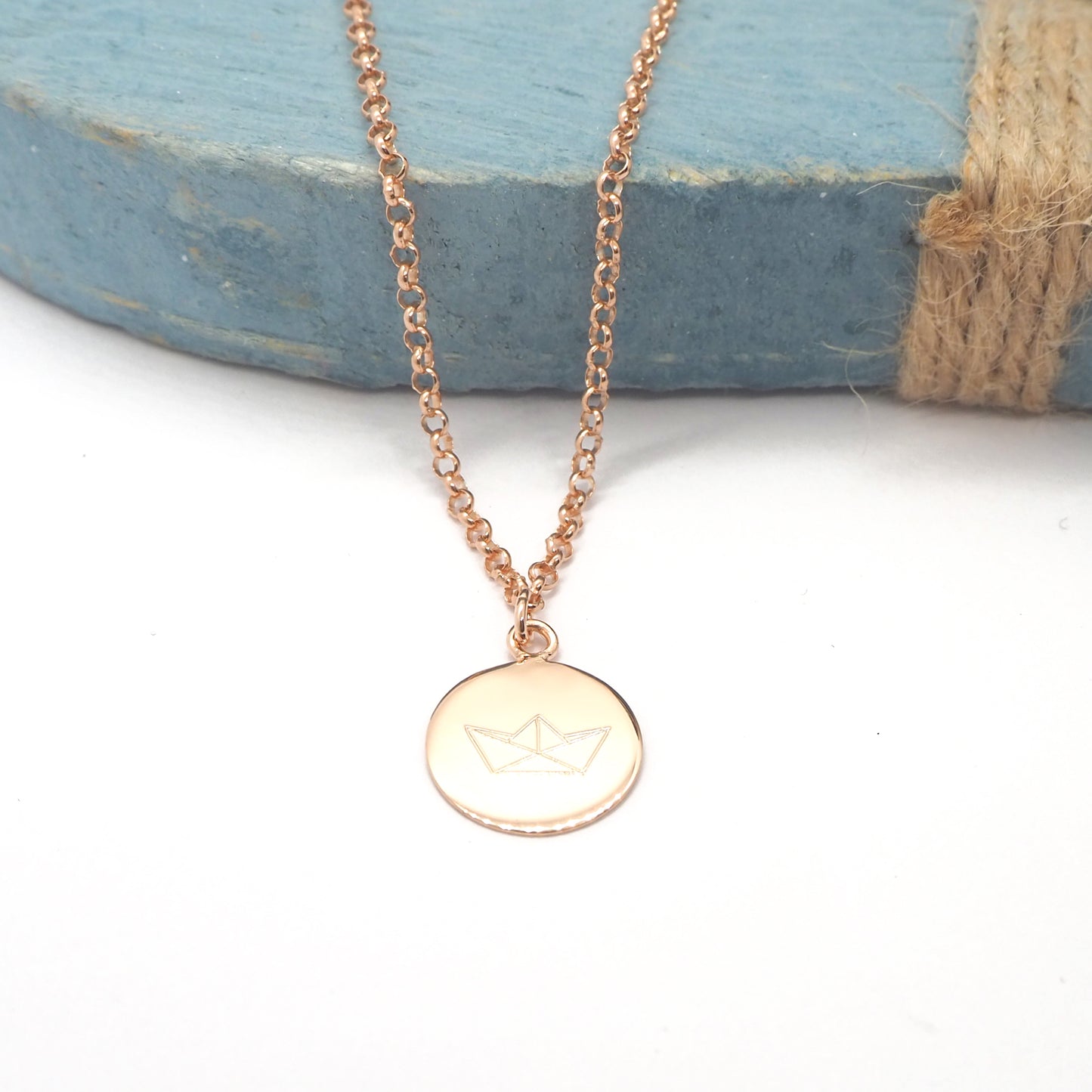 Origami paper boat chain / 925 sterling silver 18k rose gold plated / pea chain