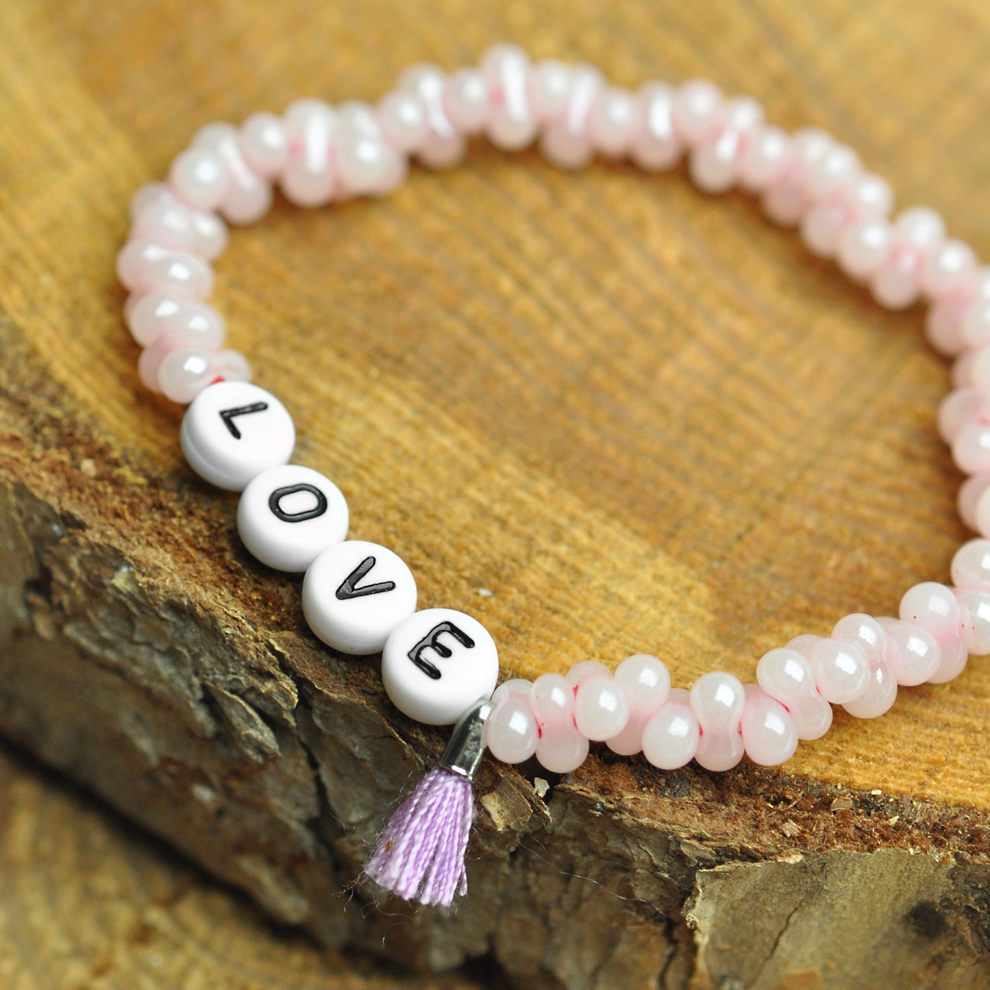 Sprucharmband "Love" rosa/violet / Farfalle rosa / Armband personalisiert