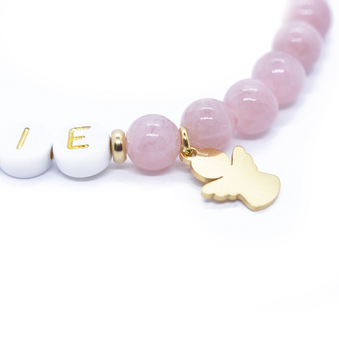 Gemstone bracelet with individual name / dusky pink jade