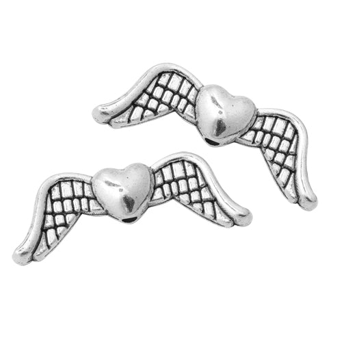Angel wings with heart / silver colored / 7x20mm