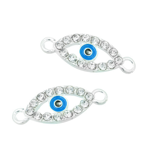 Evil Eye mit Strass Verbinder blau/ silberfarben / 28 mm