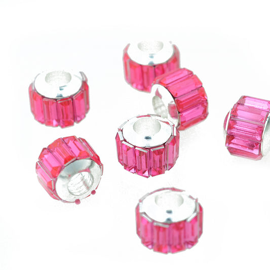 Grossloch Glaskugel facettiert mit Hülse / pink silberfarben / Ø 10 mm