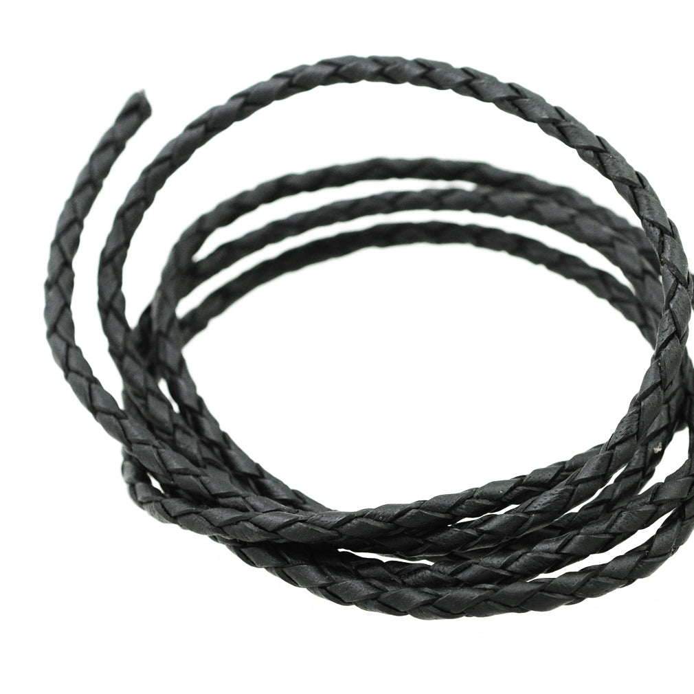 Lederband geflochten Bolo schwarz 1m  /  Ø 3mm