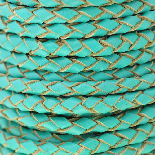 Leather cord round braided Bolo bicolor petrol 1m / Ø 4mm