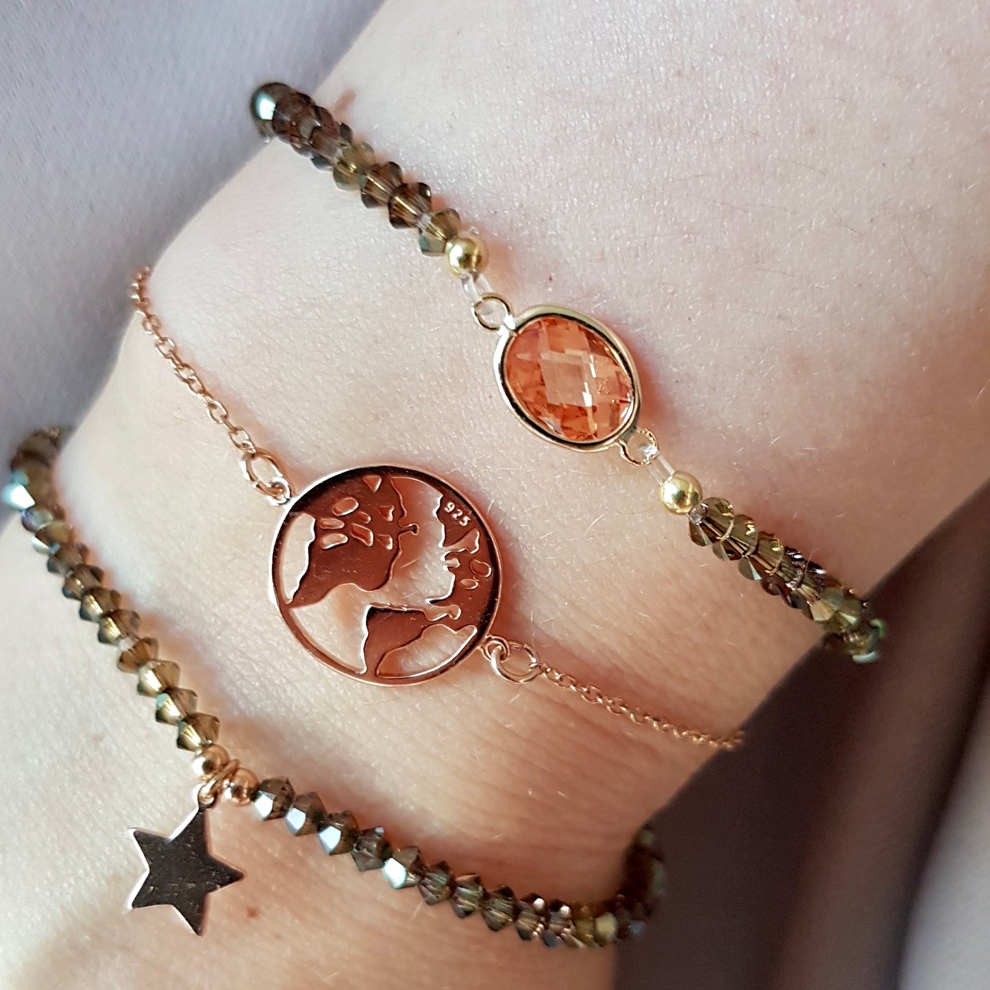 Pink opal connector / 925 silver rose gold plated / 10mm