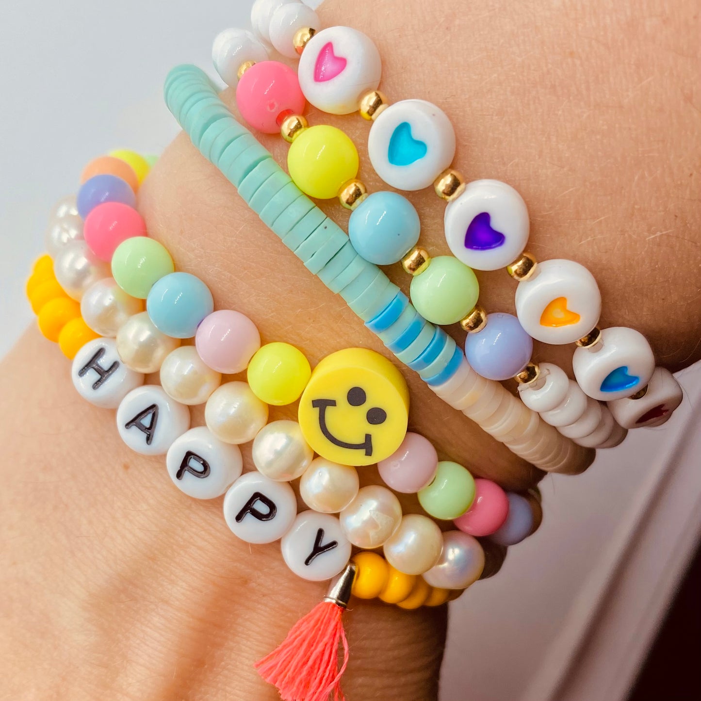 10x beads with heart / colorful mix / 7 mm