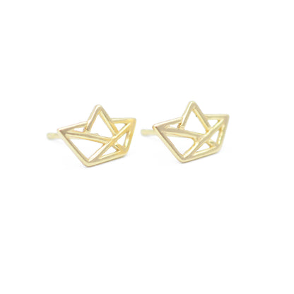Origami paper boat / paper ship stud earrings / 925 sterling silver