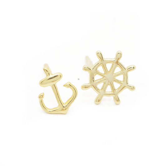 Ear studs maritime / anchor &amp; steering wheel / 925 silver