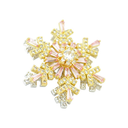 Christmas brooch snowflake strass rotating / gold colored / 30mm