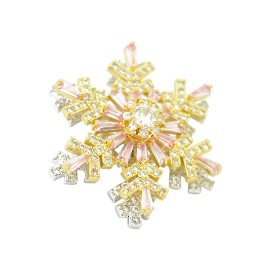 Christmas brooch snowflake strass rotating / gold colored / 30mm