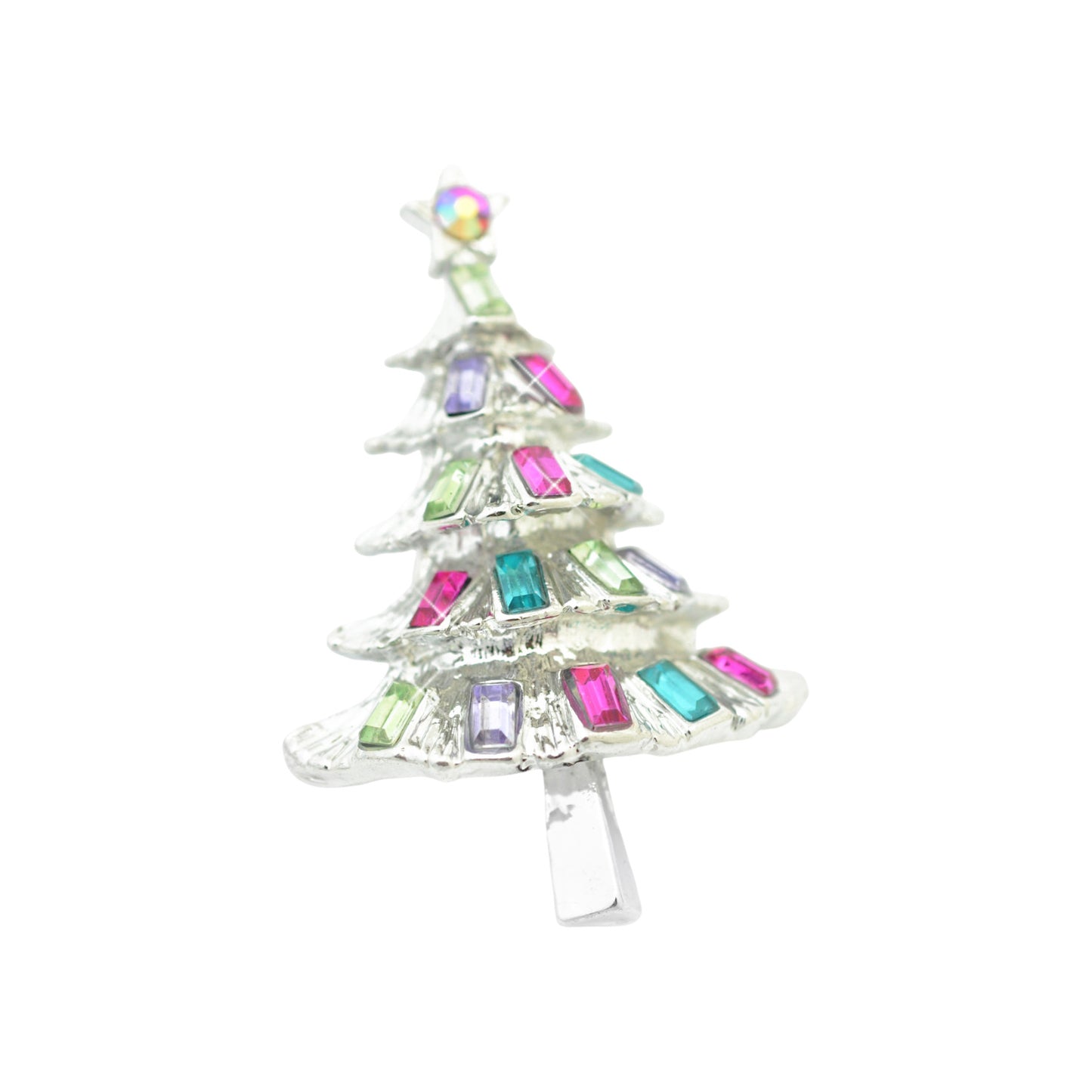 Christmas brooch fir tree / silver colored / 45x30mm