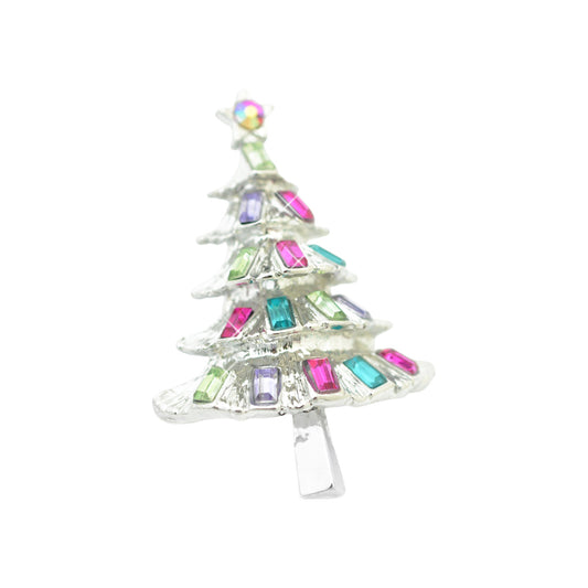 Christmas brooch fir tree / silver colored / 45x30mm