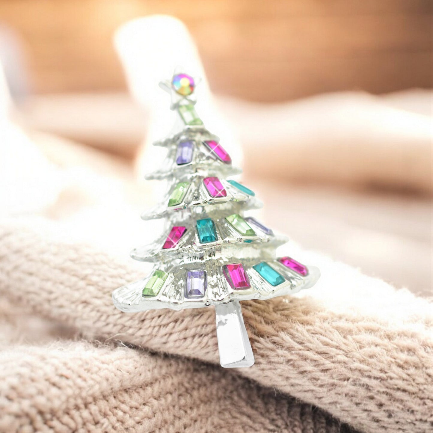 Christmas brooch fir tree / silver colored / 45x30mm