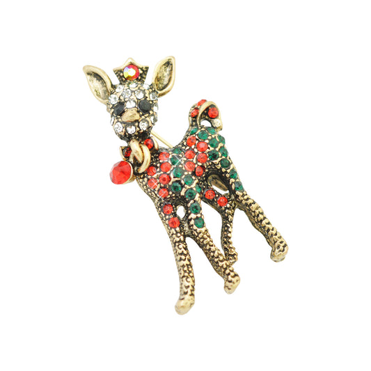 Christmas brooch deer Bambi / brass colored / 40x20mm