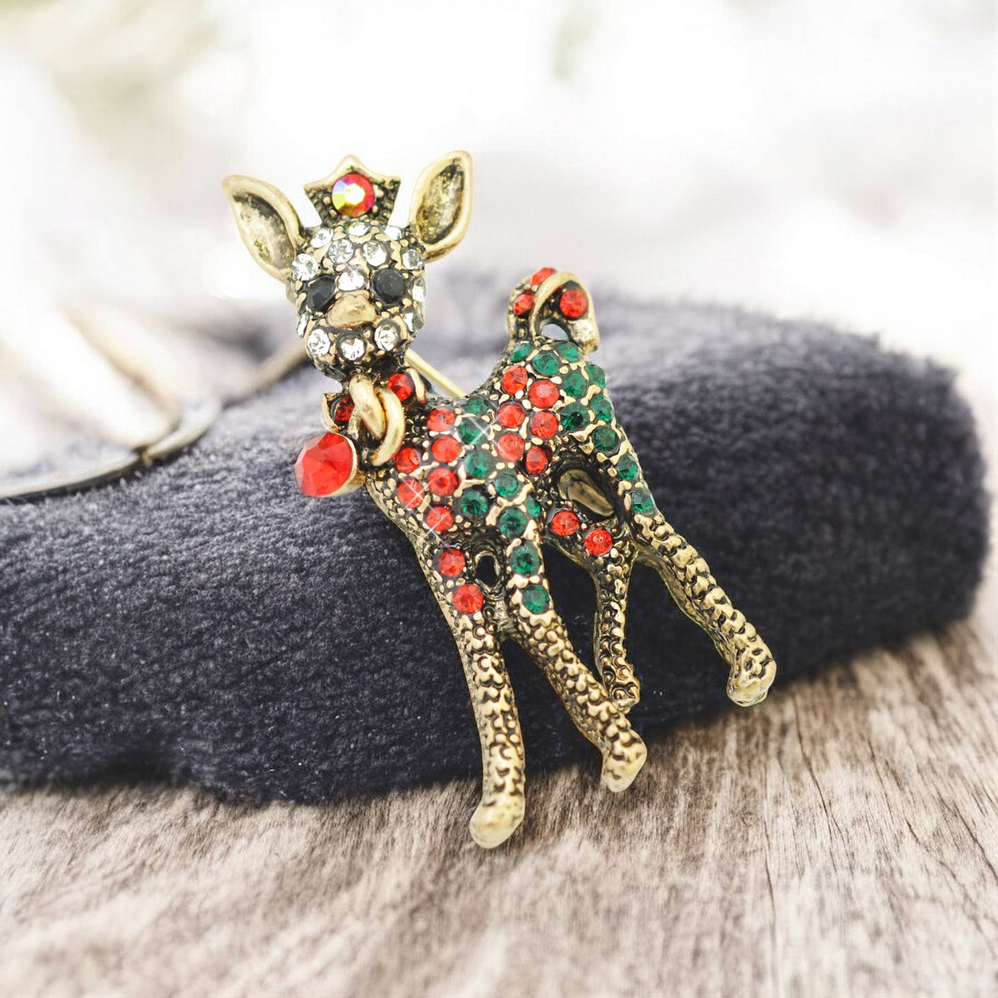 Christmas brooch deer Bambi / brass colored / 40x20mm