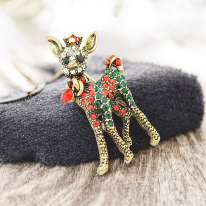 Christmas brooch deer Bambi / brass colored / 40x20mm