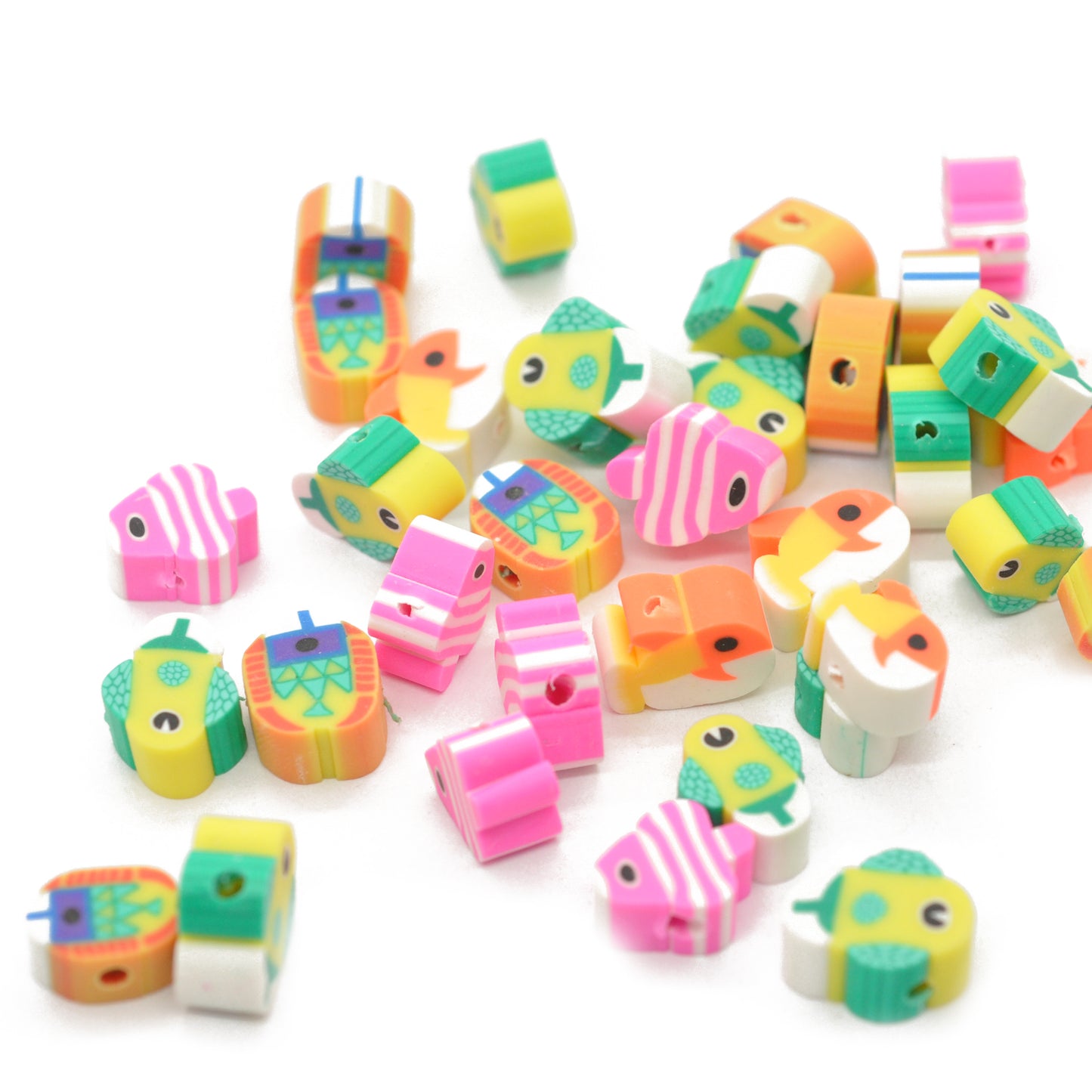 10x polymer clay fish / colorful mix / 8 mm