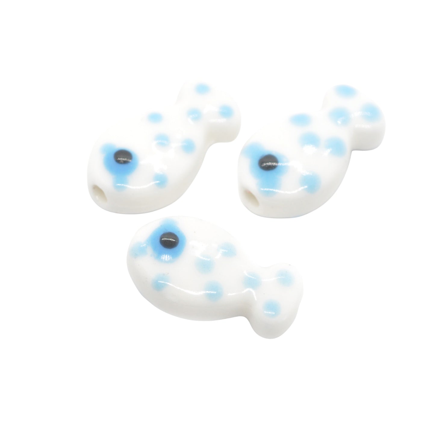 Porzellan Fisch Vintage weiss hellblau mykonos / 16x8mm