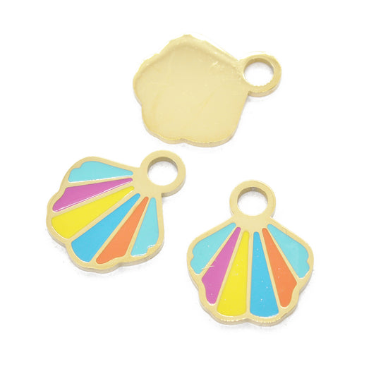 Muschel Anhänger bunt Edelstahl / 15mm