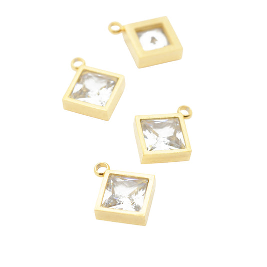 Zirkon Quadrat Anhänger Edelstahl / 12mm