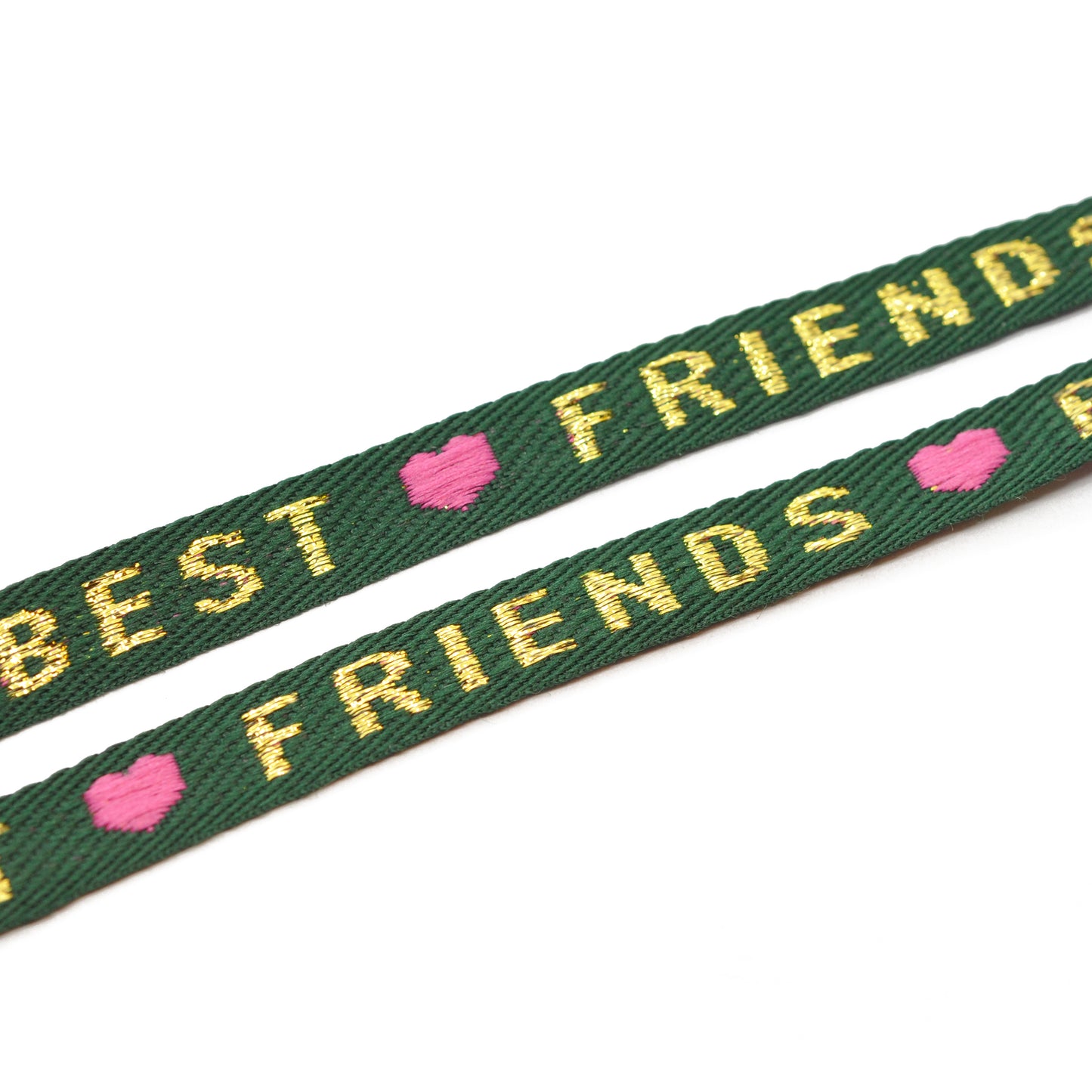 Woven ribbon BEST FRIENDS green / flat 10mm / 100cm
