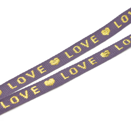 Woven ribbon LOVE purple / flat 10mm / 100cm