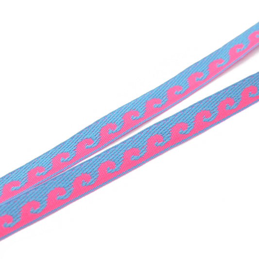 Woven ribbon WAVES pink blue / flat 10mm / 100cm