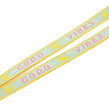 Woven ribbon GOOD VIBES pastel / flat 10mm / 100cm