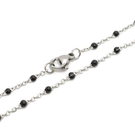 Edelstahl Kette mit Kügelchen / schwarz emailliert / 45 cm