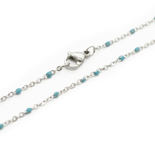 Edelstahl Kette mit Kügelchen / türkis emailliert / 45 cm