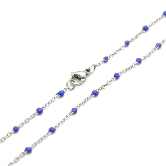 Edelstahl Kette mit Kügelchen / lila emailliert / 45 cm