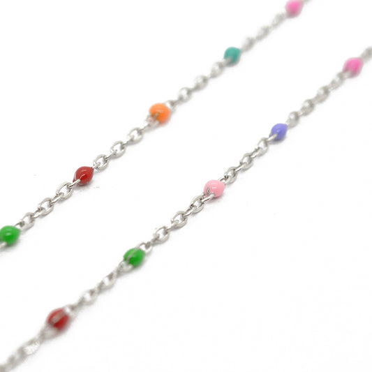 Edelstahl DIY Kette mit Kügelchen / bunt emailliert / 100cm