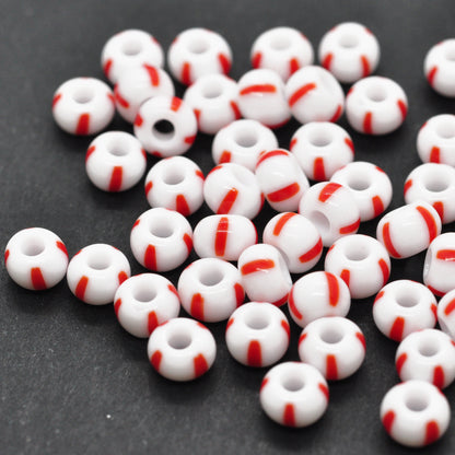 Preciosa Rocailles / weiss rot bold stripes 6/0  Ø4mm / 15gr.