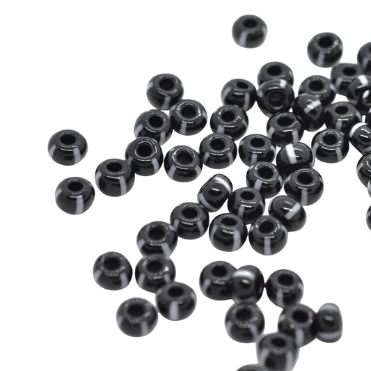 Preciosa Rocailles / schwarz weiss gestreift opak 6/0  Ø4mm / 15gr.